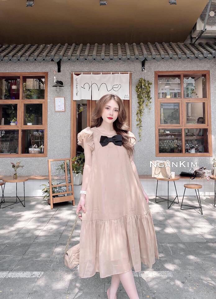 Váy bầu thời trang Aidenshop đầm bầu đẹp thiết kế dự tiệc chất voan 2 lớp mùa hè