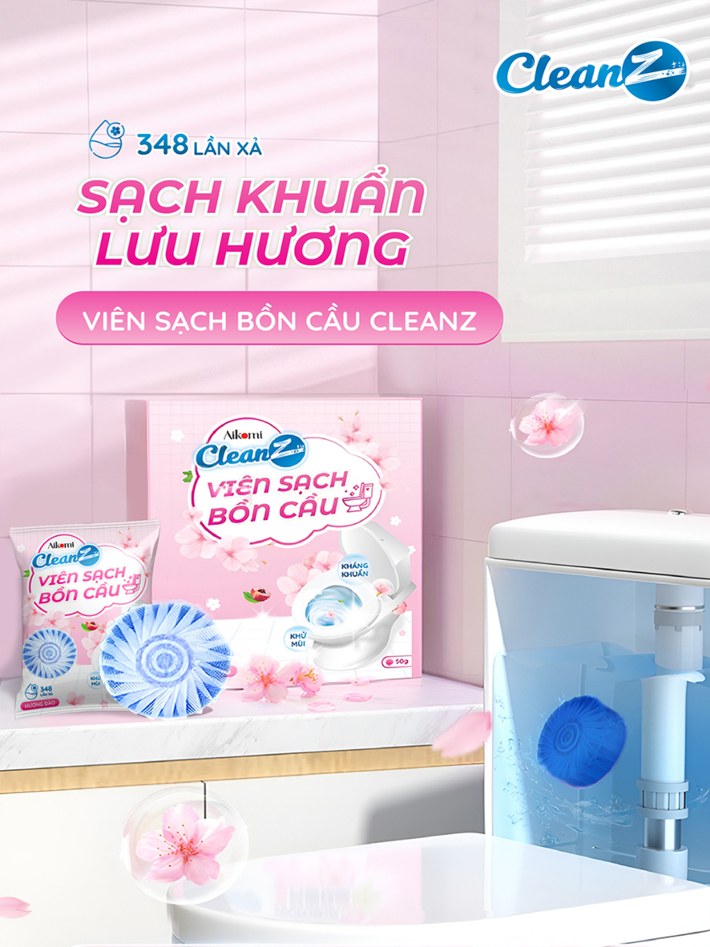 Viên thả bồn cầu CleanZ chai thả bồn cầu thế hệ mới sạch khuẩn thơm mát tẩy sạch mảng bám khử mùi diệt vi khuẩn toilet