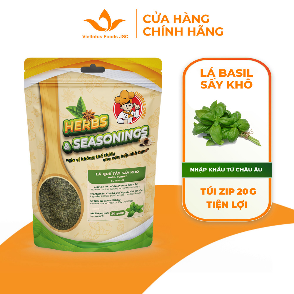 Lá Basil Rubbed Lá Quế Tây Sấy Khô túi 50g - Nguyên liệu nhậu khẩu dành cho các món Âu chuẩn vị