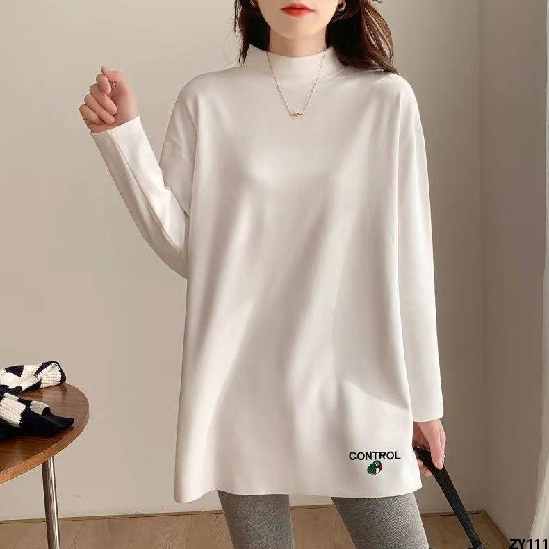 Áo Lót Mùa Đông Rộng Rãi Che Giữa Cổ Áo T Áo Sơ Mi Dài Tay Áo Mặc Nhung Đức Cho Nữ