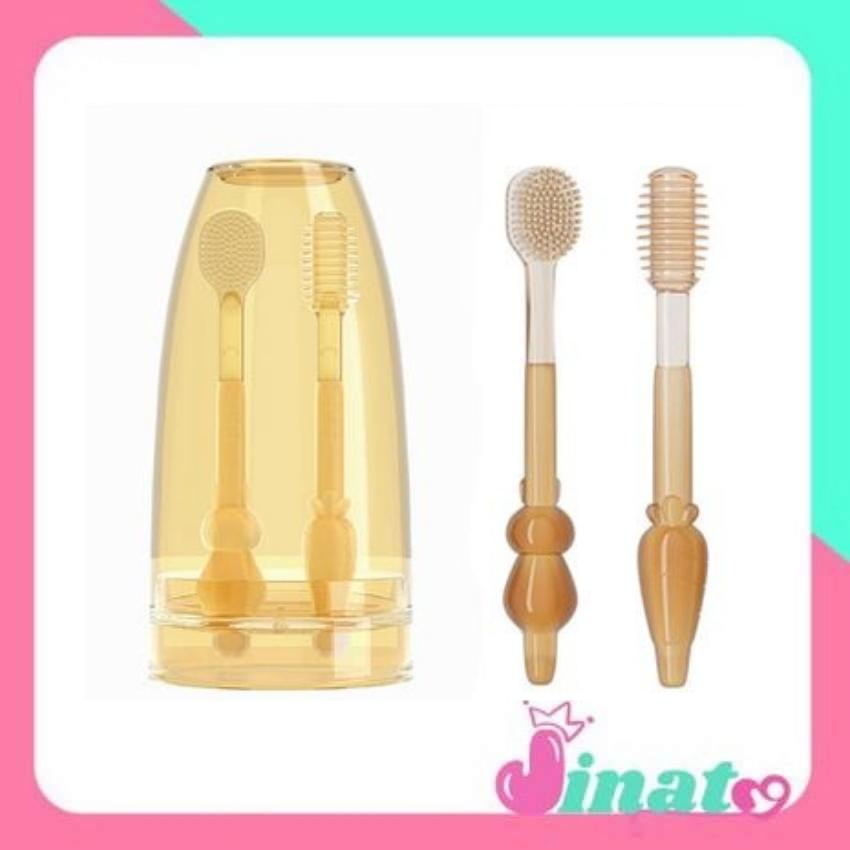 Rơ lưỡi + bàn chải silicon Nhật siêu mềm cho bé từ 0-18 tháng JINATO