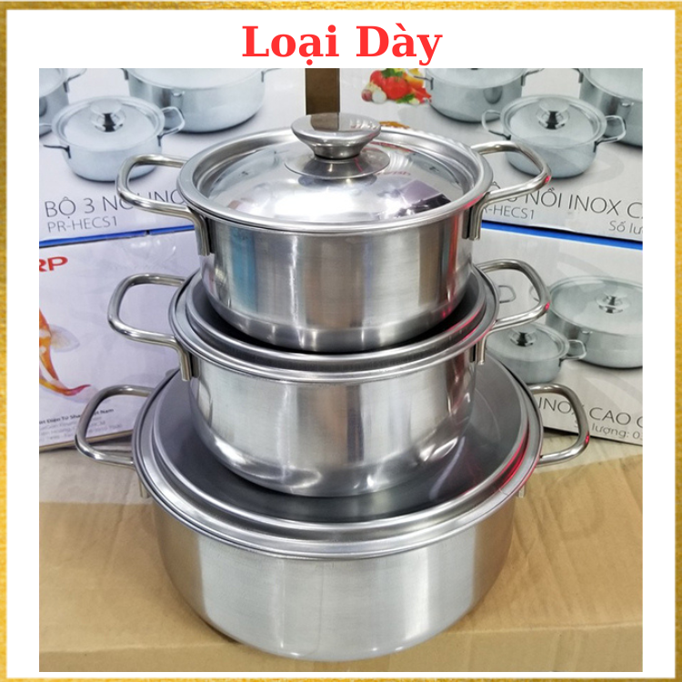 [Bảo Hành 2 Năm][Loại Dày] Hàng Chất Lượng Cao Bộ 3 Nồi SHARP 24cm 20cm 16cm NẮP INOX CAO CẤP DÙNG ĐƯỢC BẾP TỪ VÀ MỌI LOẠI BẾP - Bộ 3 Nồi Inox Chất Lượng Cao - bộ nồi nhà bếp
