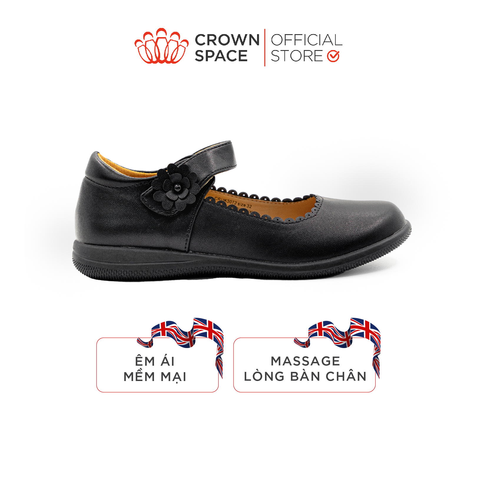 Giày búp bê đi học bé gái crown space school shoes cruk3072 size 28-38 - phiên bản cao cấp premium