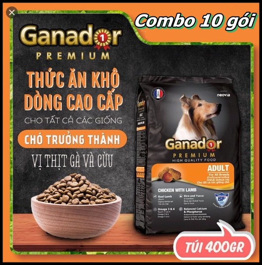 [HCM]{COMBO 10 gói} Thức ăn hạt cho Chó trưởng thành. Ganador Adult. 400g/ gói. TC 4kg.