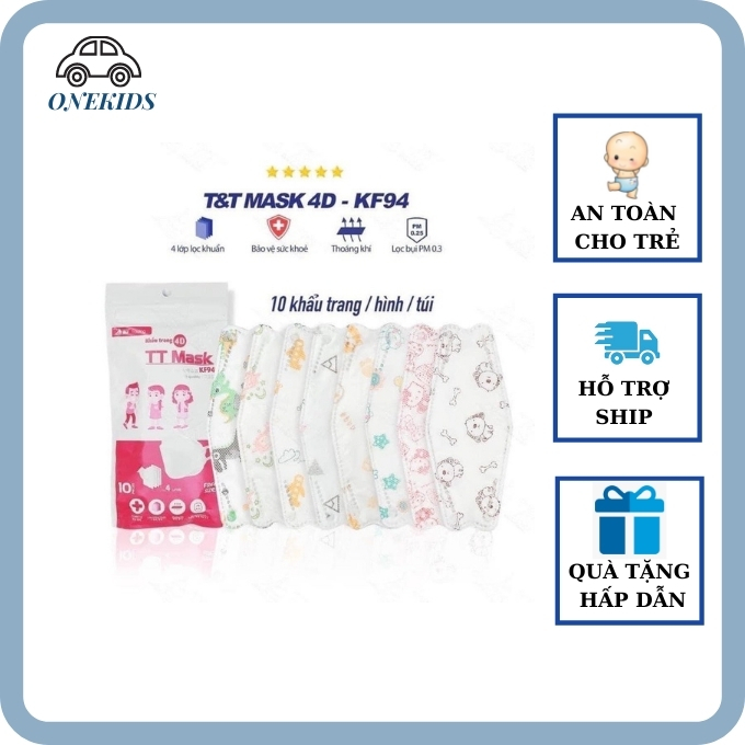 [ FreeShip ] Set 10 Chiếc Khẩu Trang Cho Bé 4D KF94 Hoạ Tiết Phong Cách Hàn Quốc Bé từ 1-8 tuổi Bao ZIP