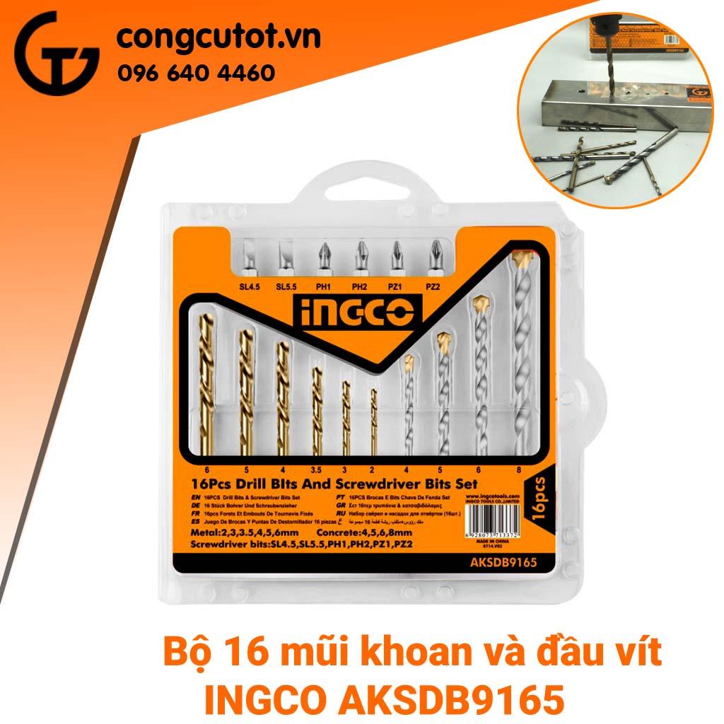 Bộ 16 mũi khoan kim loại và đầu bắt vít ingco aksdb9165