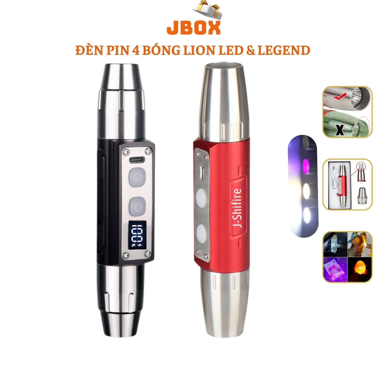 Đèn soi đá quý 2 đầu nhiều chế độ sáng đèn soi cua gạch kèm sạc pin tặng ruby thô tự nhiên.