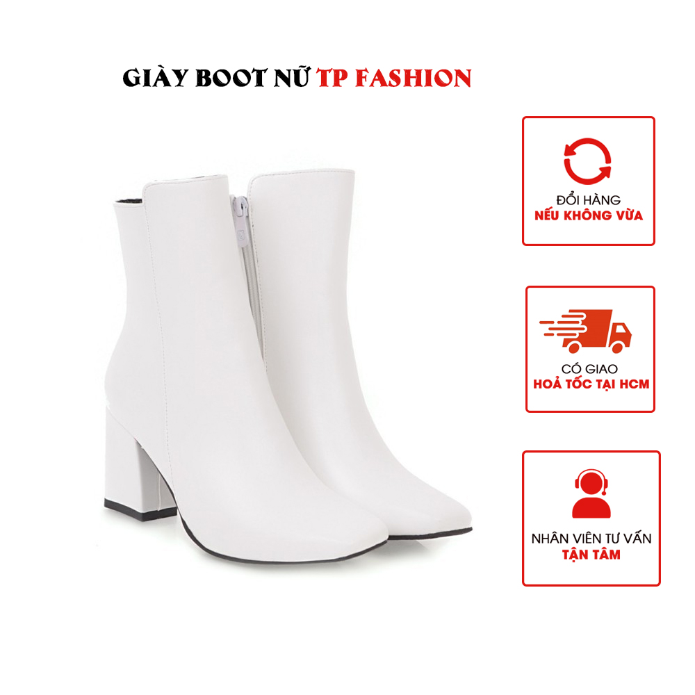 Giày boot nữ cổ lửng màu trắng thời thượng GBN0802