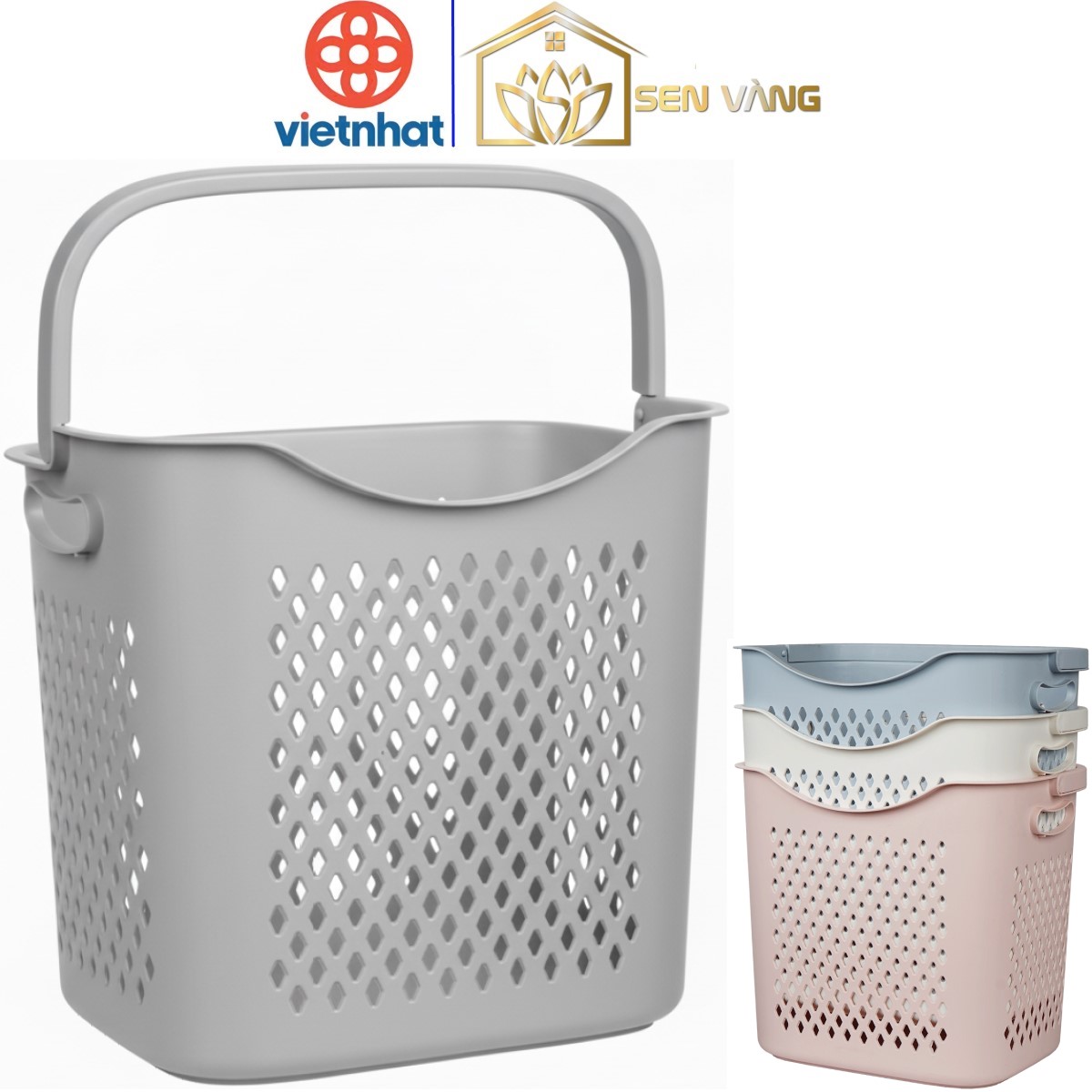  Giỏ vuông caro nhựa VIỆT NHẬT - Quai xách gấp gọn đựng quần áo đồ chơi bé - 3371 3 