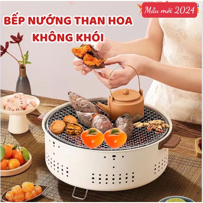 Bếp nướng than tròn không khói - lò nướng thịt bbq công nghệ hàn quốc - bếp nướng than chịu nhiệt tốt - dễ dàng vệ sinh