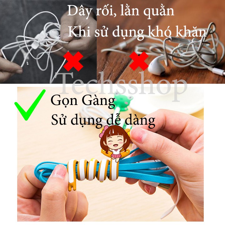 Dụng cụ kẹp dây tai nghe xoắn hình thú - dụng cụ kẹp dây điện thoại xoắn hình thú - dụng cụ kẹp dây - Dây quấn màu - Làm gọn - Dây quấn sạc tai nghe - Dây quấn bảo vệ
