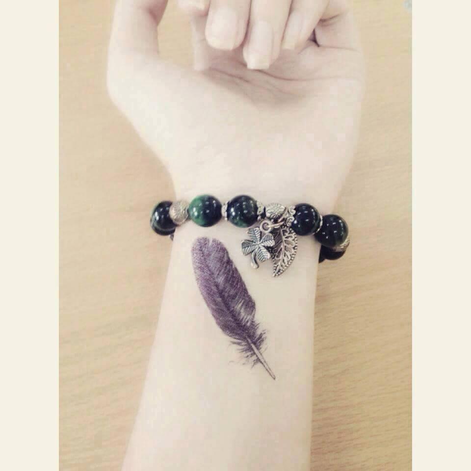 Hình xăm dán mini tatoo lông vũ kích thước 6 x 10 cm