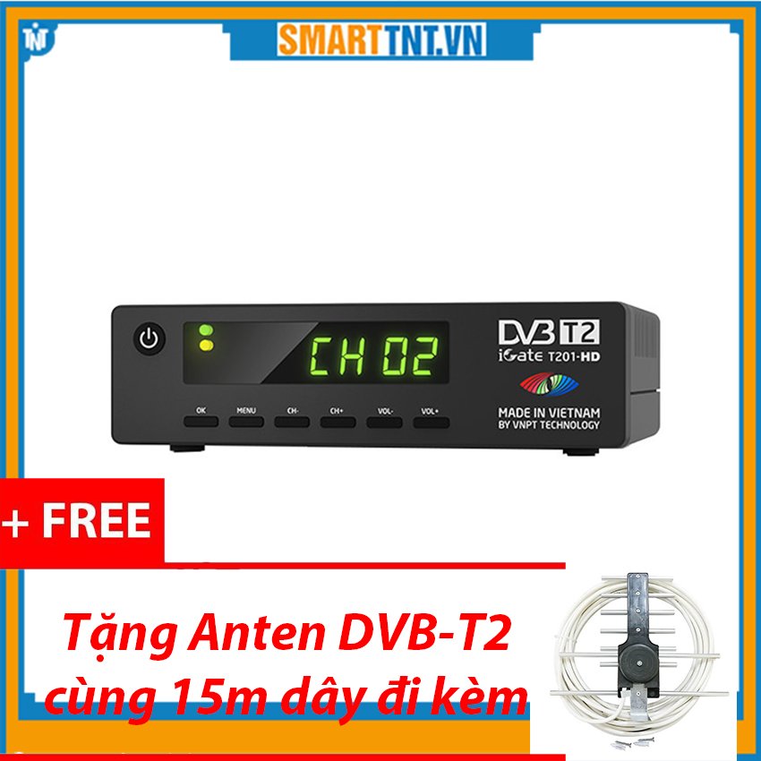 Đầu thu kỹ thuật số DVB T2 VNPT Igate T201HD chính hãng tặng kèm bộ anten cao cấp