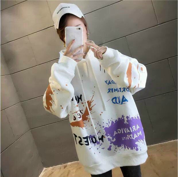 Áo Hoodie Nữ Chống Nắng Phối Màu Kiểu Chữ Bị Tạt Sơn, Phong Cách Chất Cá Tính Siêu Xinh Siêu Đẹp
