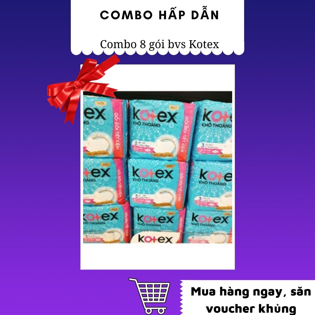 Combo 8 gói băng vệ sinh Kotex khô thoáng Siêu Mỏng Cánh