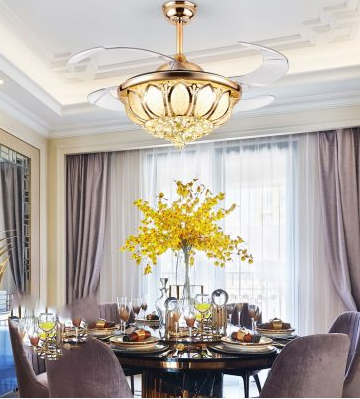 Quạt trần đèn dấu cánh, quạt trần phòng khách G27, cánh cụp cánh xòe có 3 chế độ ánh có điều khiển từ xa