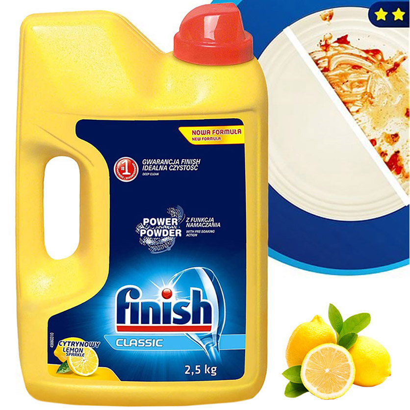 Bột rửa chén Finish Dishwasher Power Powder Lemon Sparkle 2,5 kg HƯƠNG CHANH - Dùng cho máy rửa chén bát, viên rửa chén finish, nước rửa chén cho máy nhập khẩu chính hãng