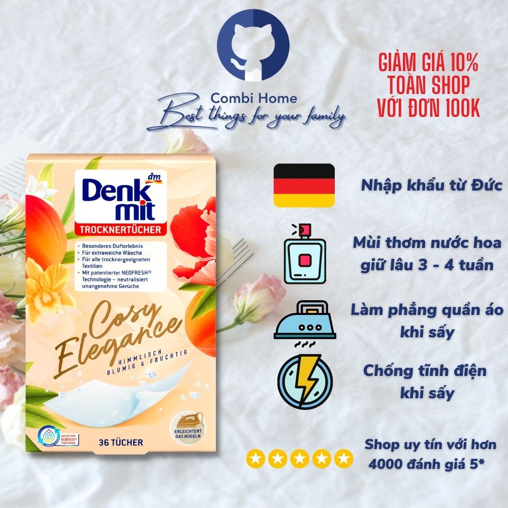 Giấy thơm quần áo DENKMIT dùng cho máy hộp 36 miếng