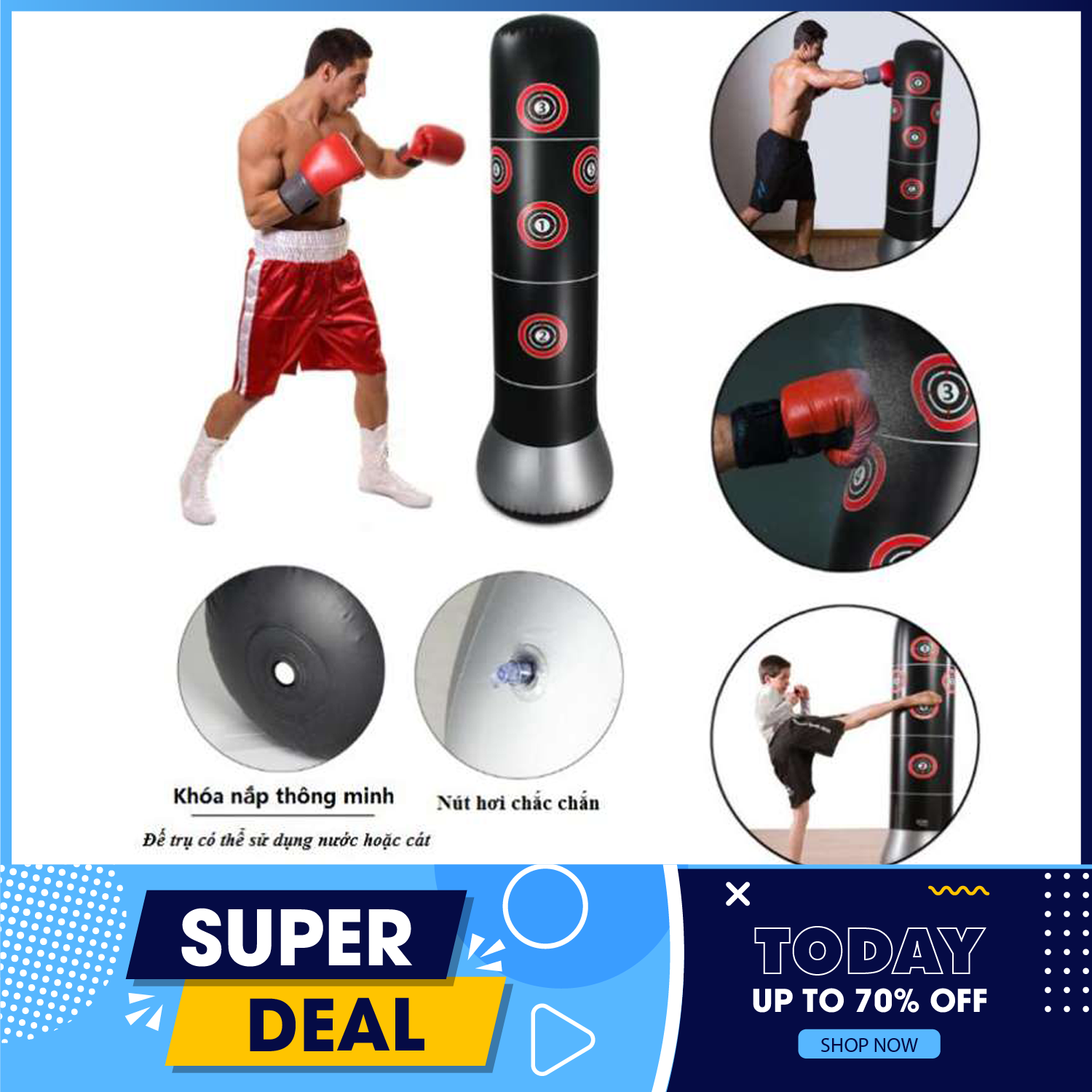 Trụ hơi đấm bốc tự cân bằng - Trụ Hơi Đấm Bốc, Trụ đấm bốc - Trụ đấm bốc đa năng - Dụng cụ đấm bốc - Bộ đấm boxing - Bao Trụ Hơi Đấm Bốc Tự Cân Bằng + Tặng Kèm Bơm Hơi