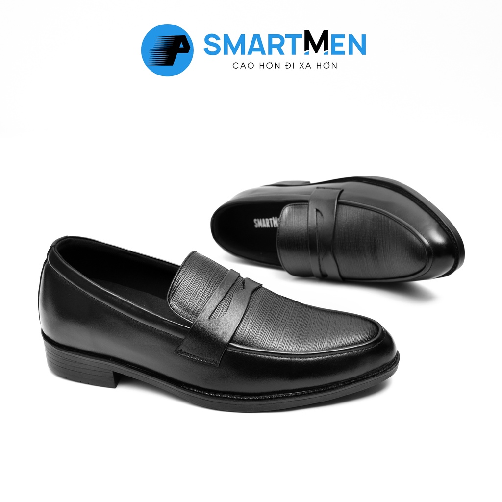 Giày lười công sở tăng chiều cao da bò SmartMen GL04 đen