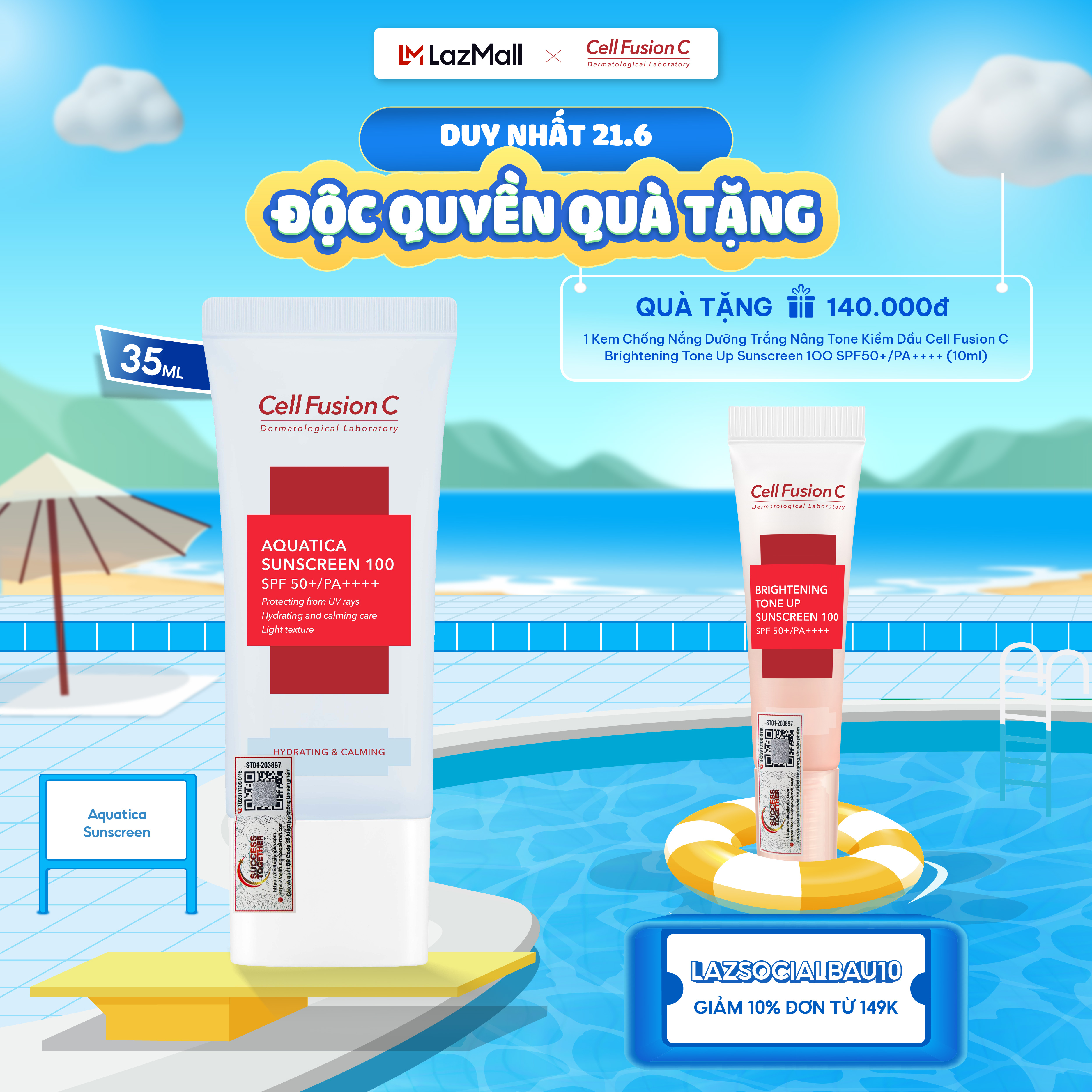 Kem Chống Nắng Cấp Ẩm Dịu Da Cell Fusion C Aquatica Sunscreen 100 SPF 50+/PA++++