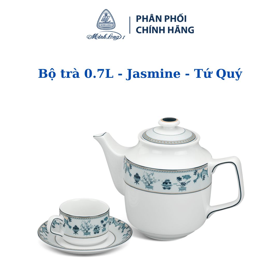 Bộ trà 0.7l jasmine tứ quý - gốm sứ cao cấp minh long i