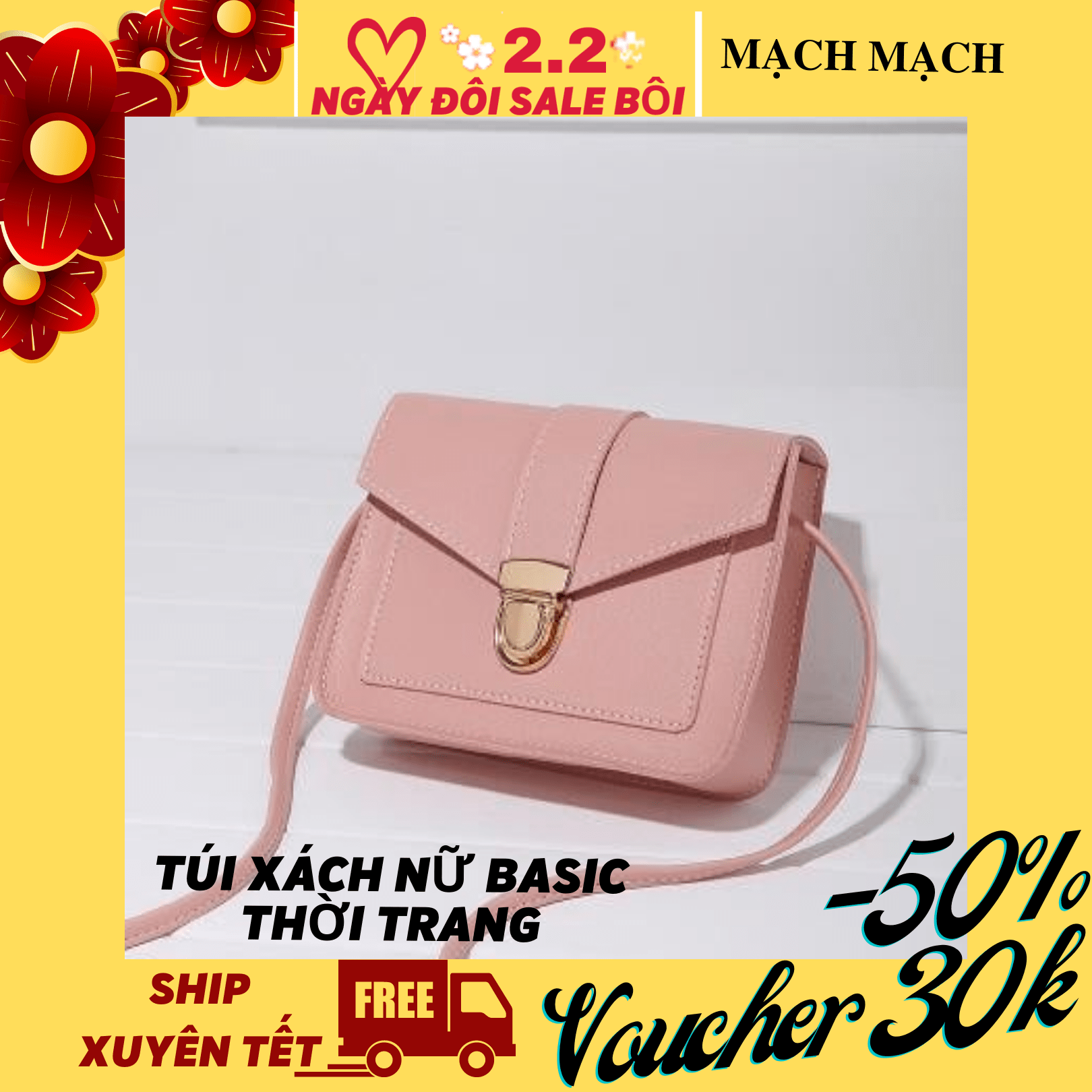 [HCM]Túi xách nữ bì thư AT17 phong cách cổ điển 2 màu hồng vàng thời trang