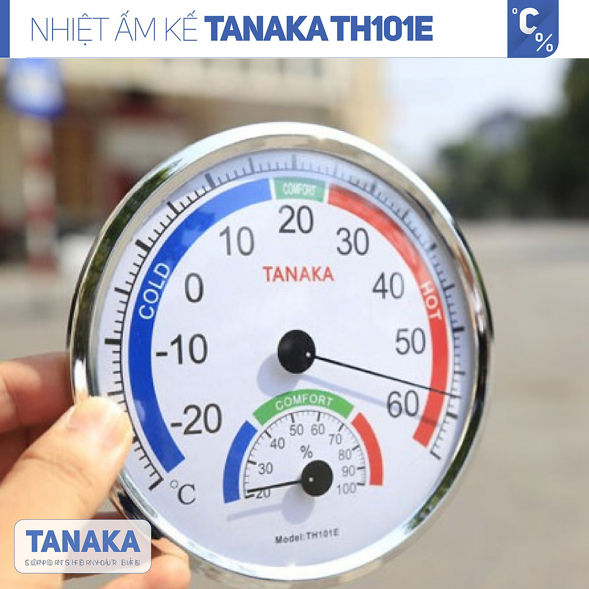 Nhiệt ẩm kế cơ học đo nhiệt độ và độ ẩm Tanaka TH101E. Đồng hồ đo nhiệt độ