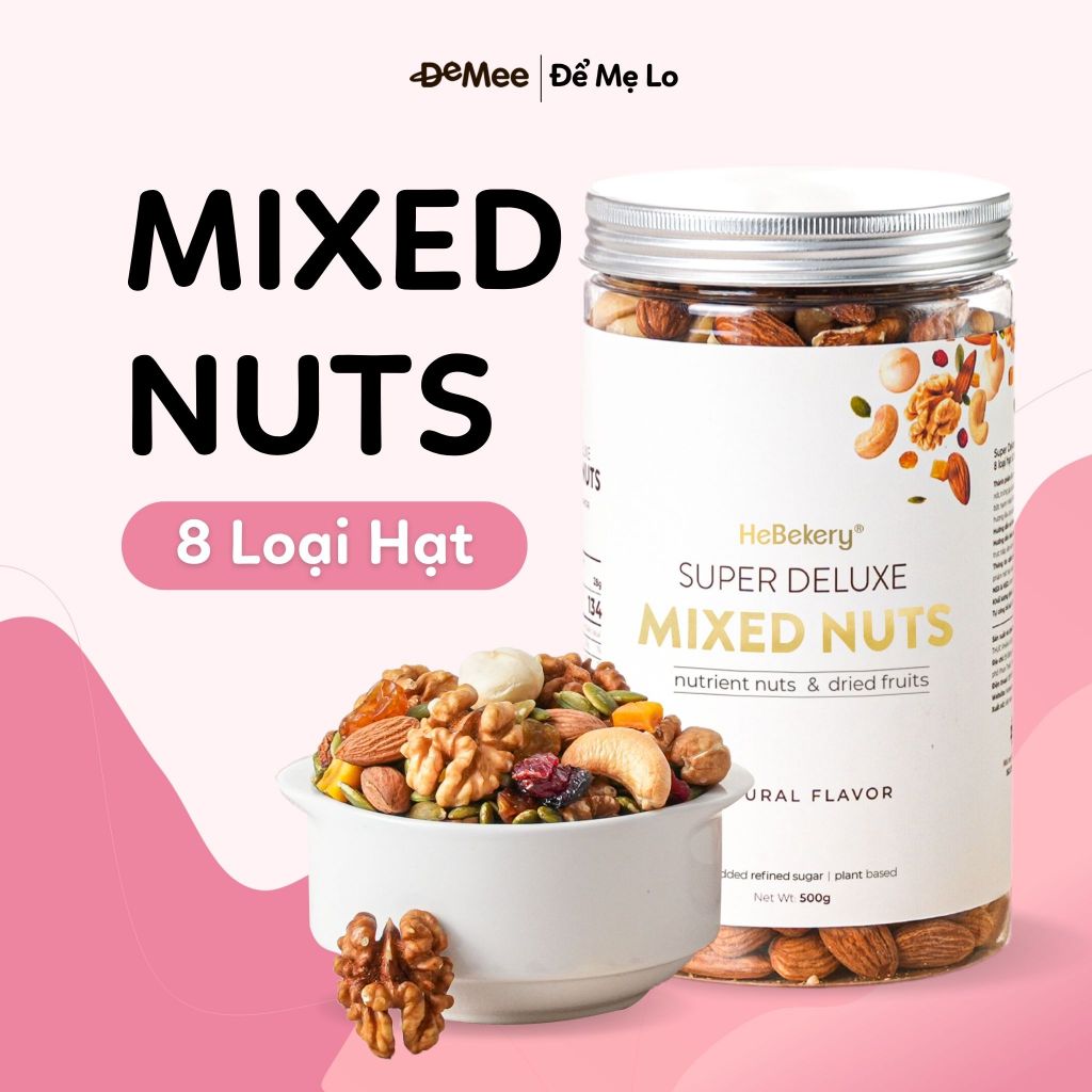 MIX NUTS 8 Loại Hạt & Hoa Quả Sấy Nhập Khẩu Hebekery - Ngũ Cốc Ăn Vặt Dinh Dưỡng Cao Cấp Dành Cho Mẹ Bầu by Demee