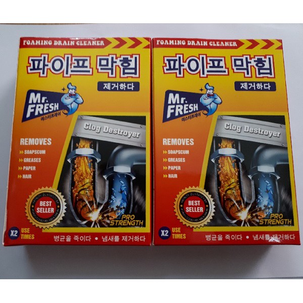 Bộ 2 hộp 4 gói bột thông cống mr. fresh hàn quốc 100g