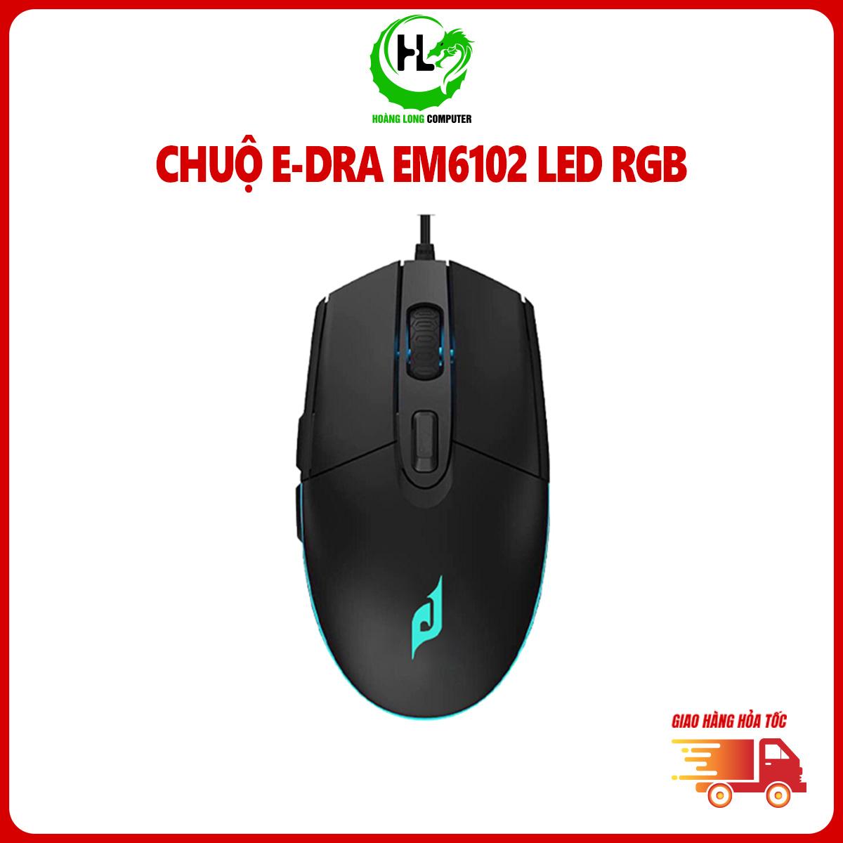 Chuột chơi game e-dra em6102 màu đen dpi 3600 trang bị hunao switch 10 triệu lần nhấn và led rgb tự động đổi màu cực đẹp