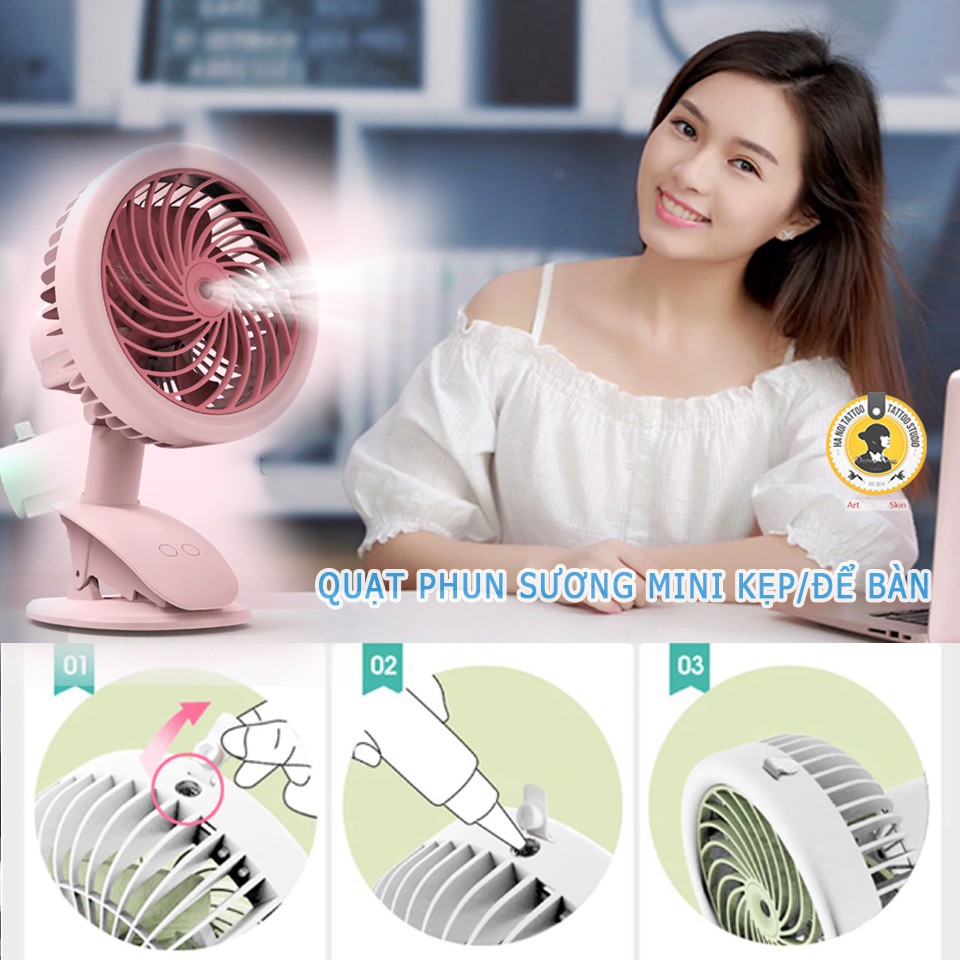 [ Like Auth ] Quạt Hơi Nước Mini Phun Sương Tích Sạc Điện Có Kẹp Để Bàn-Tiện Lợi Như Máy Lạnh Điều Hòa Mini Di Động ,Quạt Hơi Nước Tích Điện,Quạt Phun Sương 3 Tốc Độ,Quạt Điều Hòa, Quạt Mini Cầm Tay , Quạt Cầm
