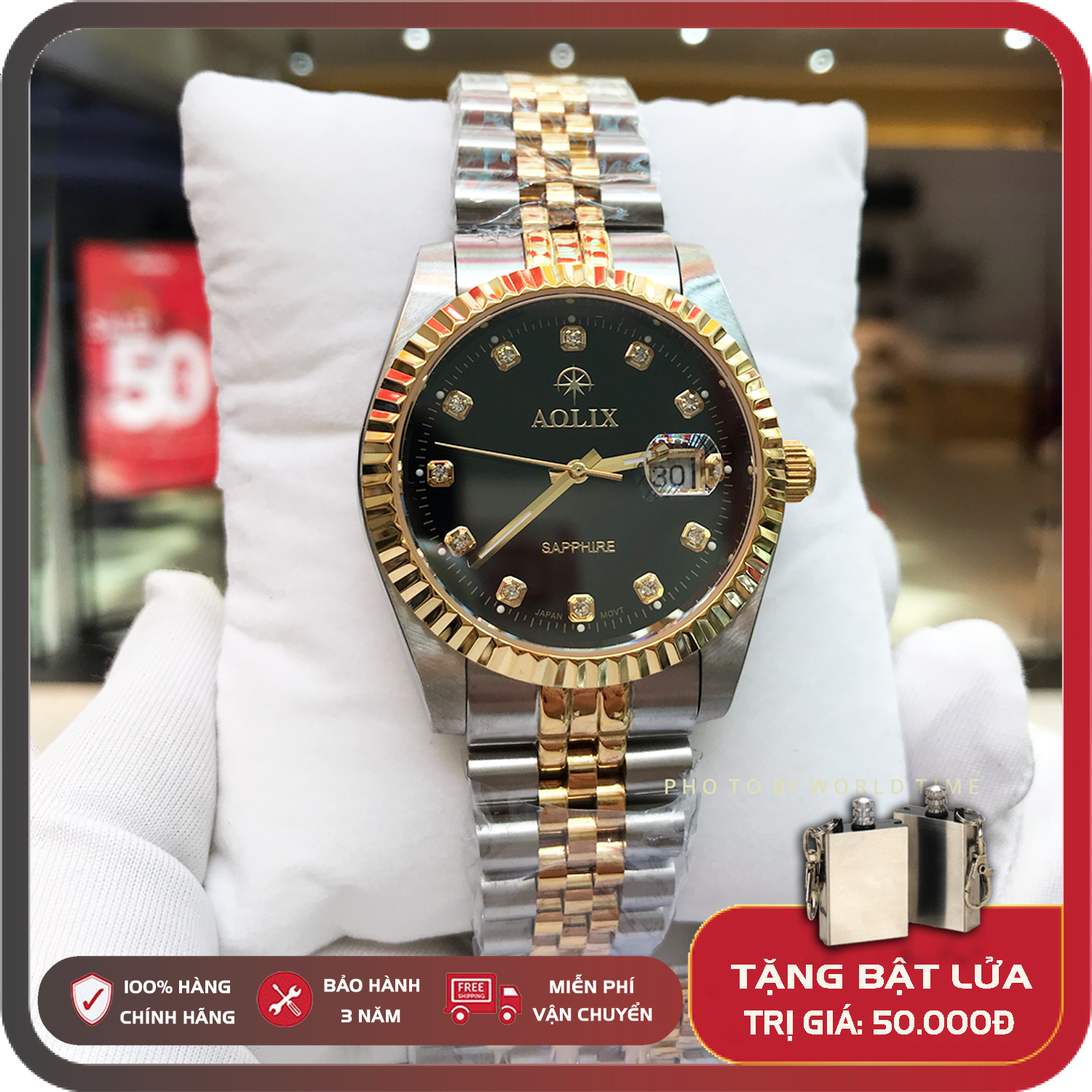 Đồng hồ Nam Aolix AL9147G Full hộp , thẻ bảo hành hãng ,kính Sapphire chống xước chống nước