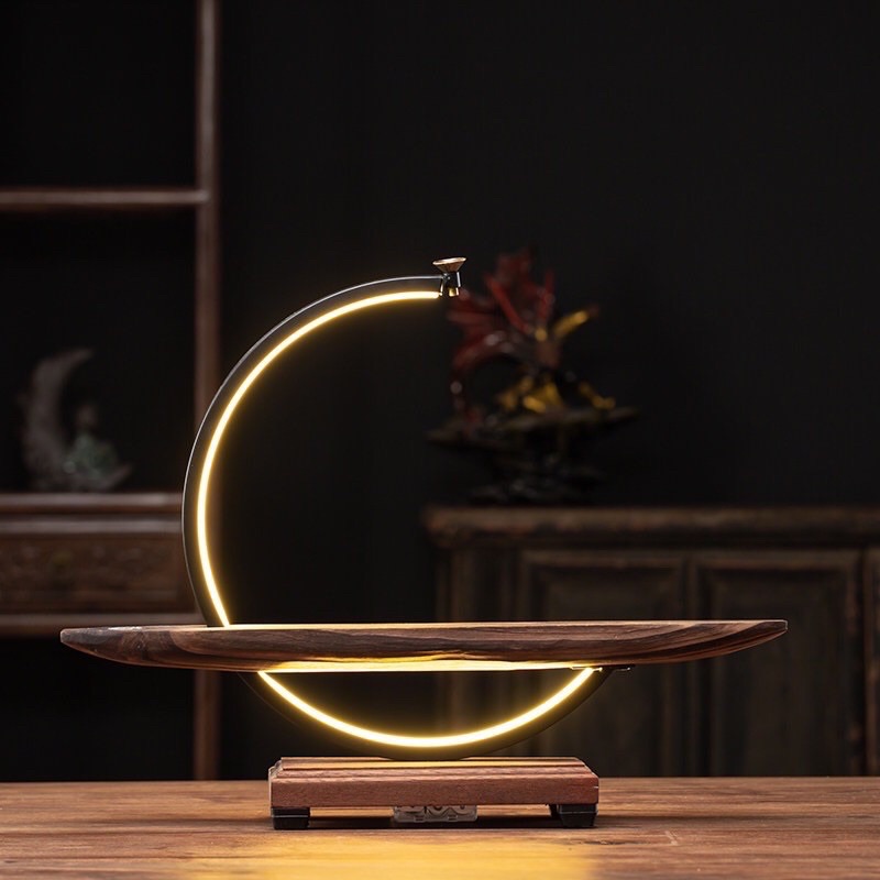 [HCM]Kệ đèn led đế gỗ hình bán nguyệt USB