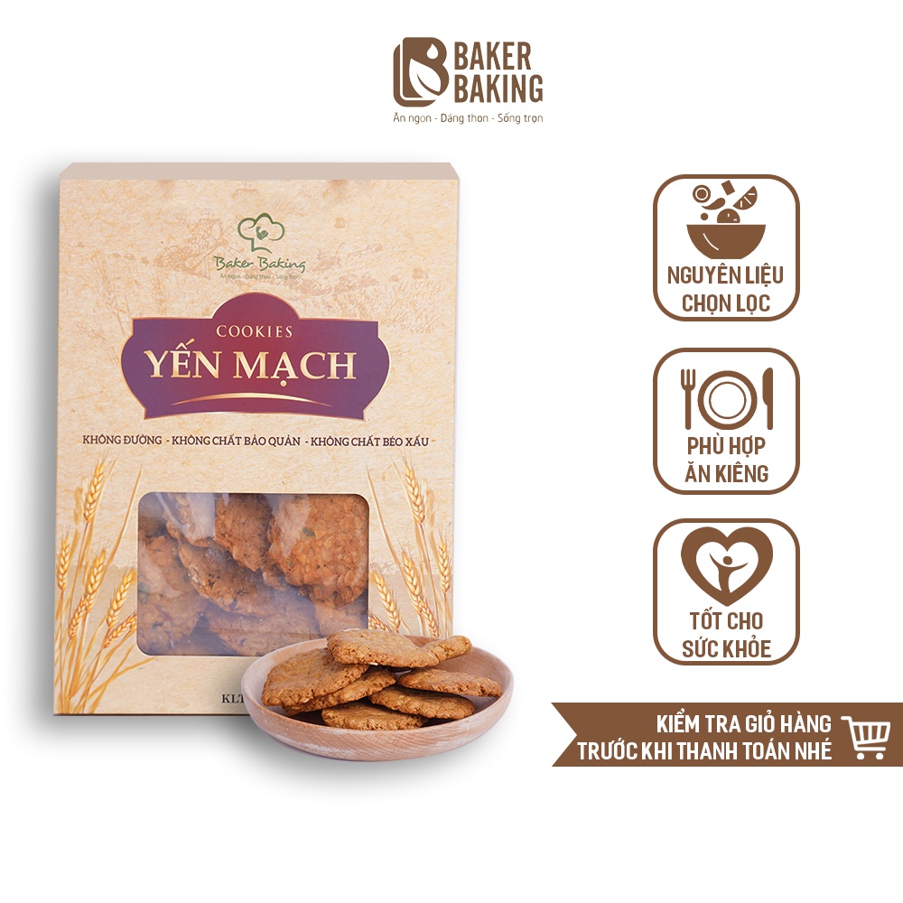 Bánh ăn kiêng Baker Baking cookies Yến mạch hỗ trợ giảm cân nhanh dành cho người, tiểu đường, keto, das, eatclean