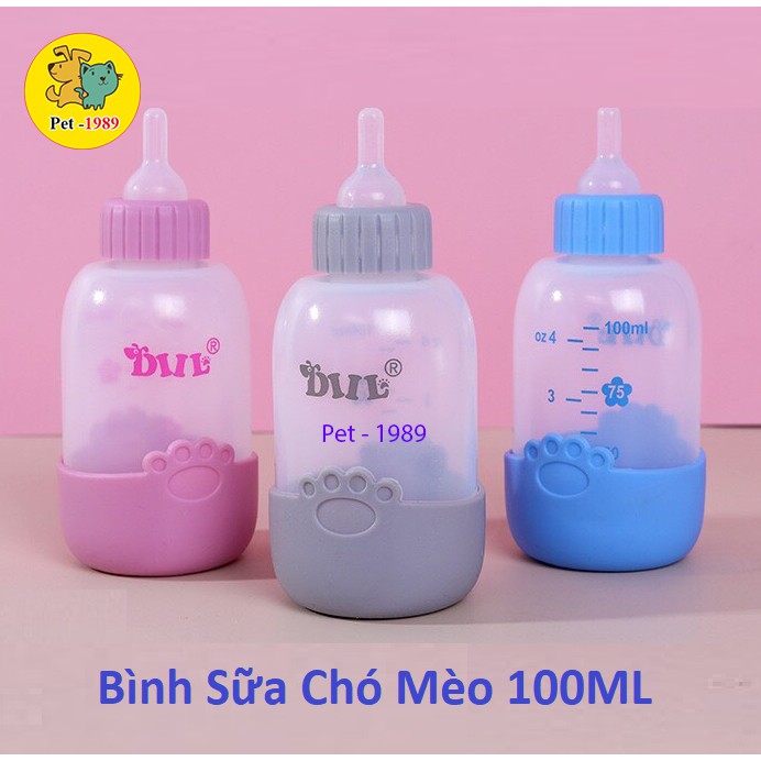 Bình ti bình sữa chó mèo sơ sinh dấu chân silicon 100ml pet-1989