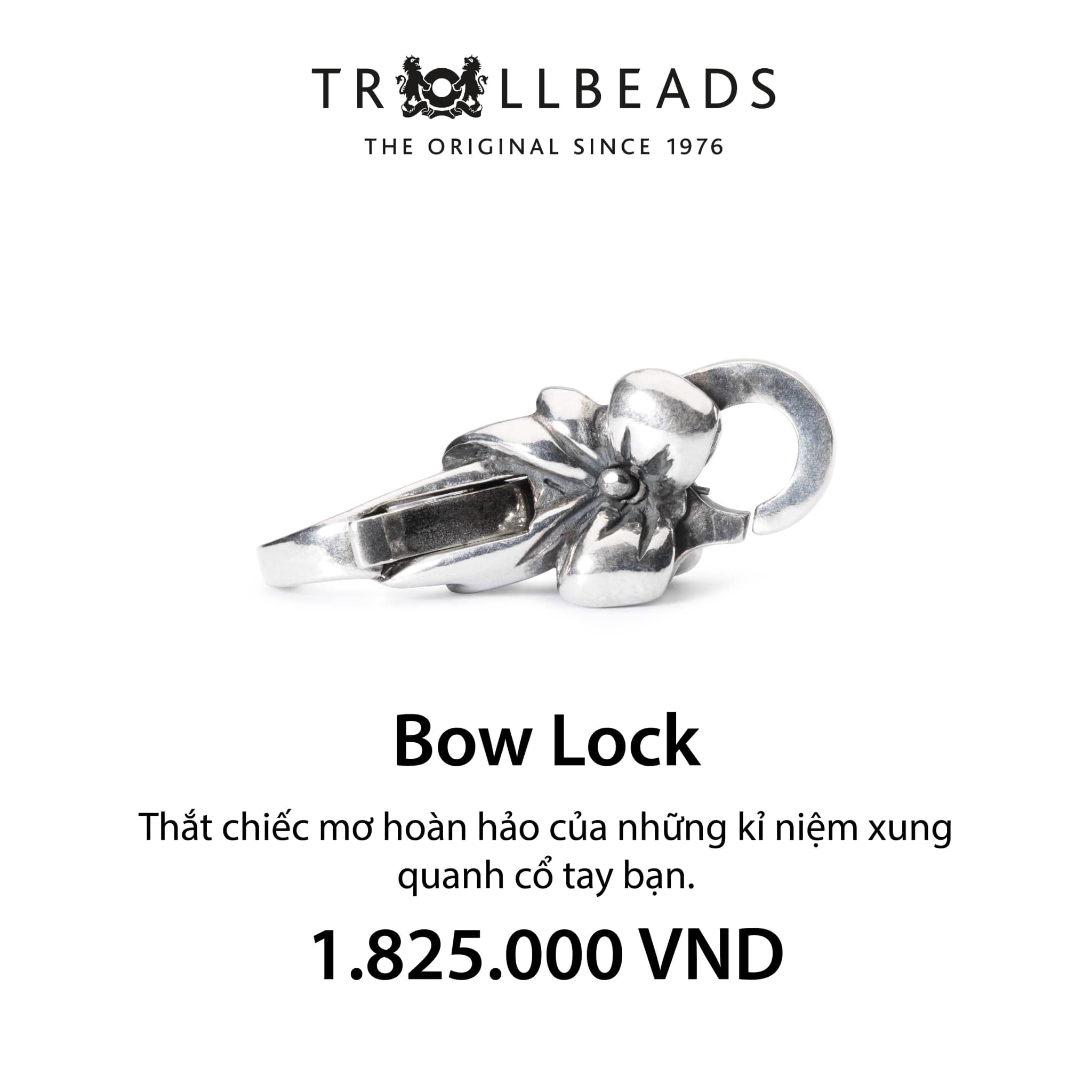 Trollbeads khoá bạc cao cấp bow lock