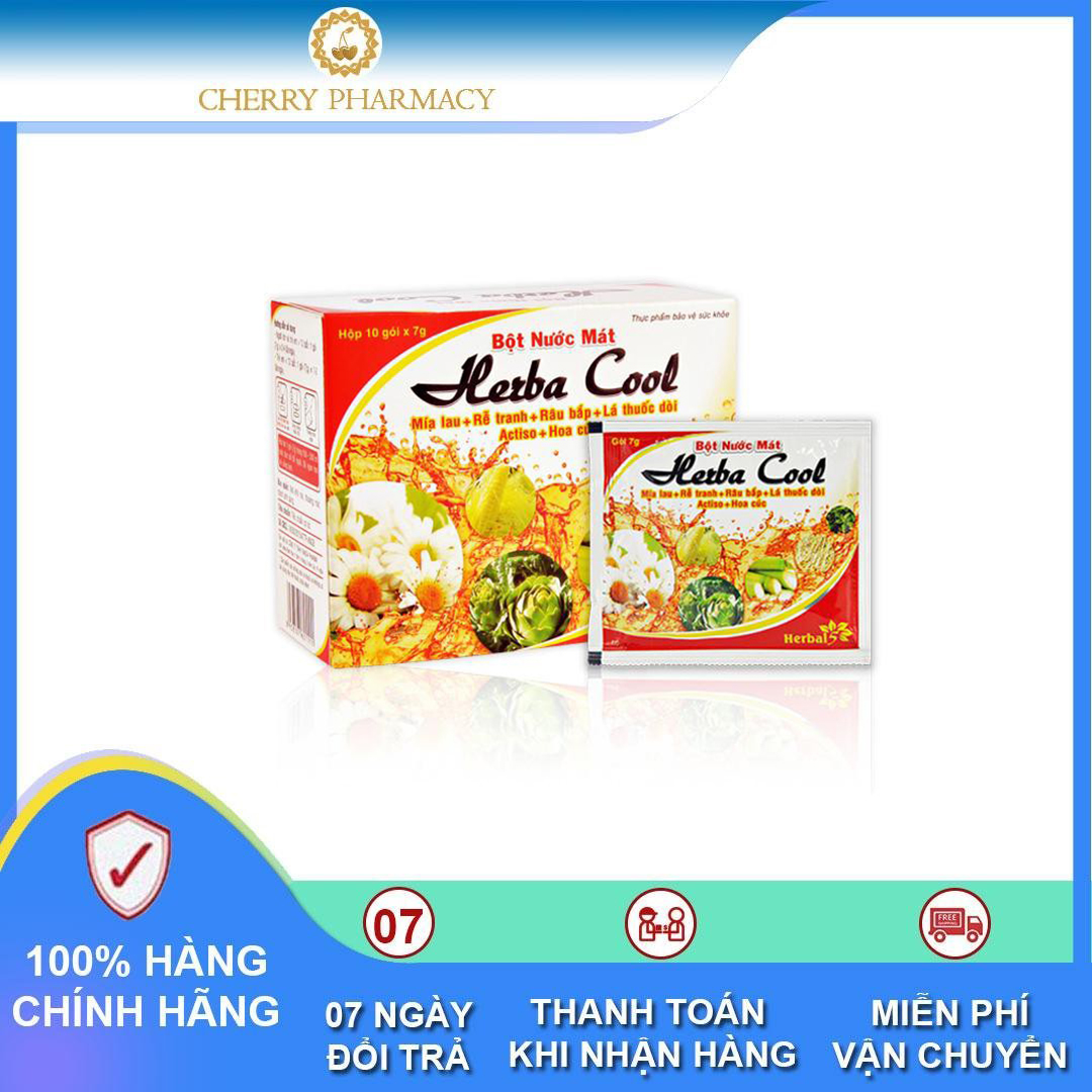 [HCM]CHERRY PHARMACY: Bột nước mát Herba Cool giúp thanh nhiệt mát gan lợi tiểu hộp 10 gói