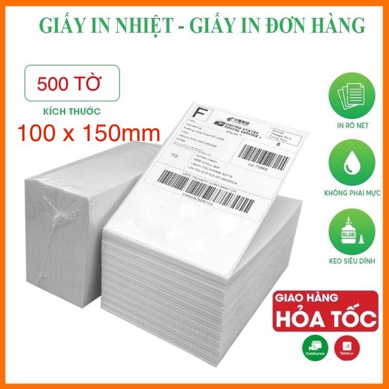 Giấy In Nhiệt A6 Tự Dán 500 Tờ khổ 100x150mm sắc nét, nét đậm, không bay màu, không thấm nước- In đơn hàng