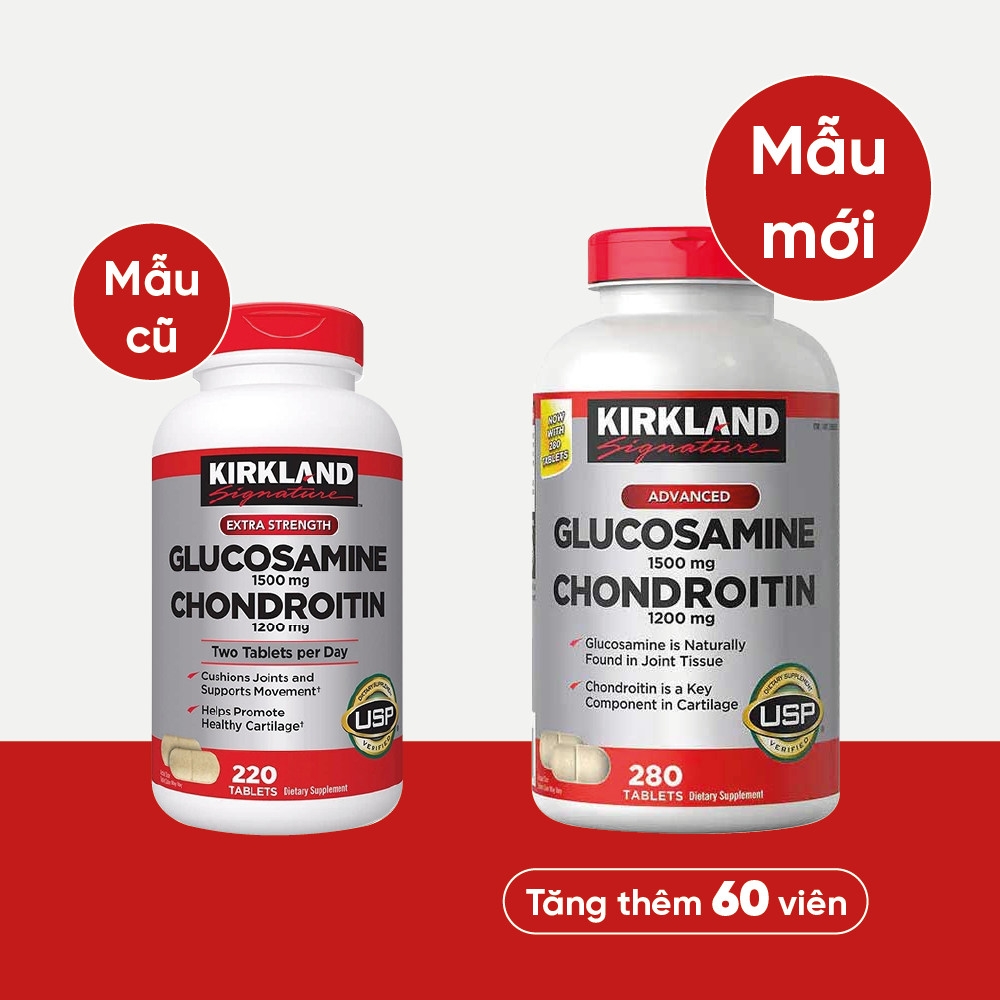 Viên uống bổ sung kirkland glucosamine 1500mg chondroitin 1200mg 280 viên hỗ trợ đau nhức xương khớp