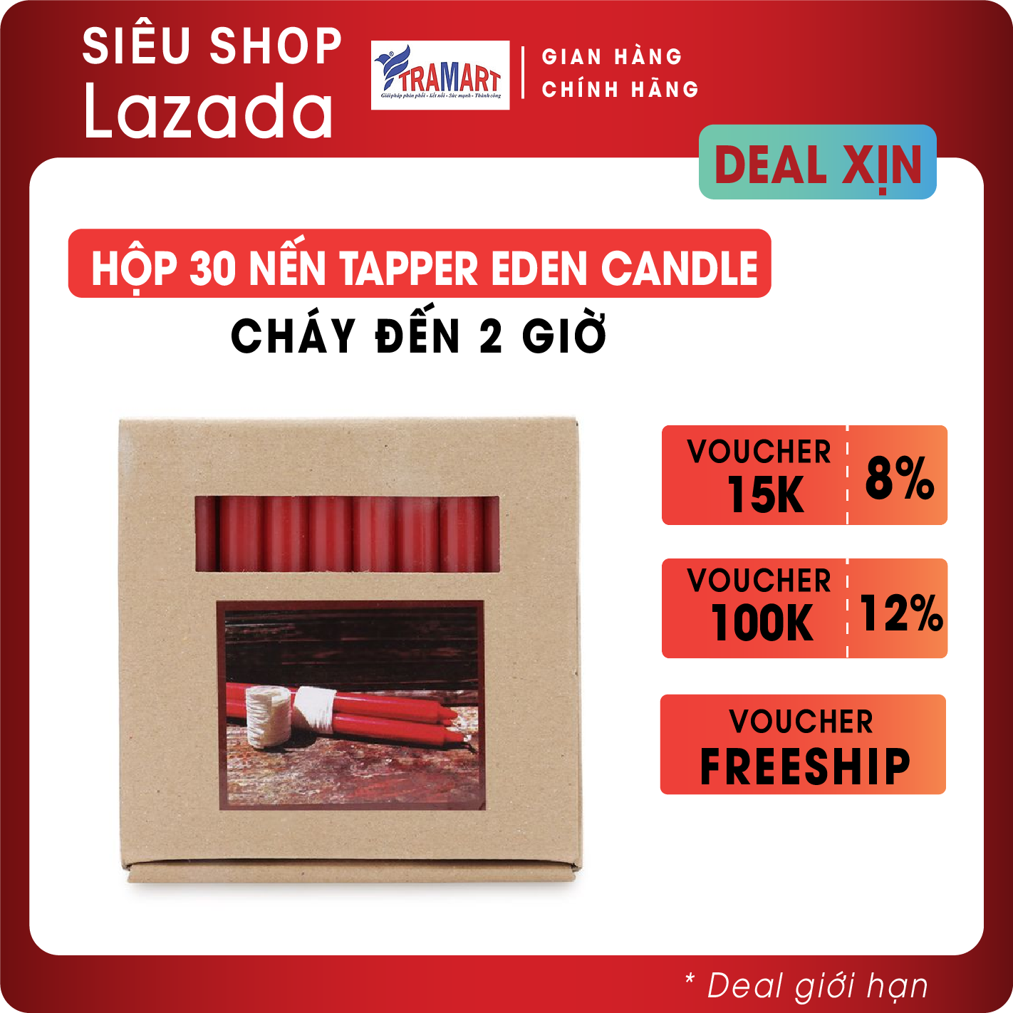 Nến thơm, nến tapper eden candle ftramart edc2324 hộp 30 nến cao 11 cm phù hợp nhiều không gian trang trí