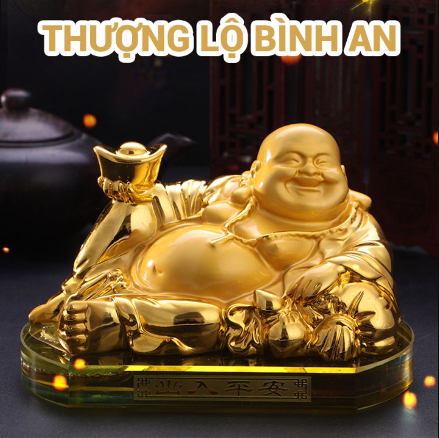 Tượng Phật Di Lặc,Tượng phật Di Lặc Ngồi Bằng Đá ,Tượng Phật Di Lặc Tay Cầm Thỏi Vàng Để Trong Xe Ô Tô phong thủy phát tài vận may phát tài.