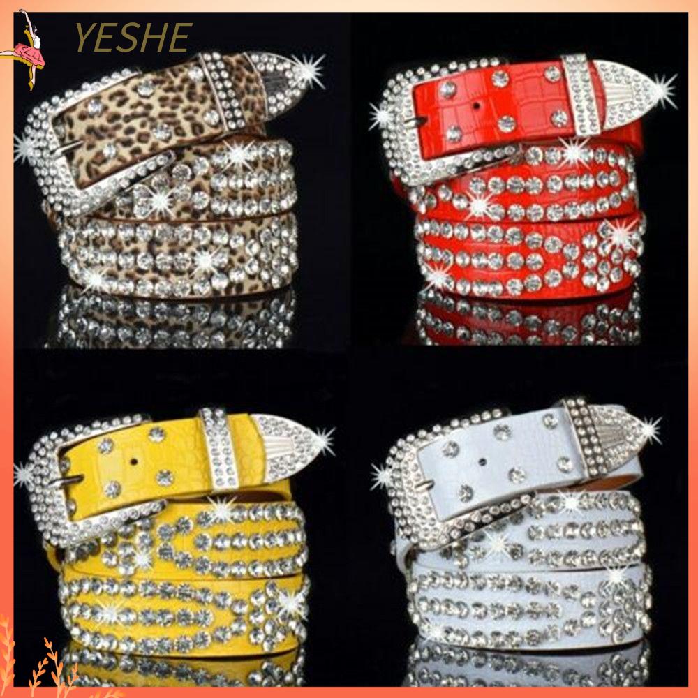 Yeshe thắt lưng nữ cao bồi có thể điều chỉnh đính đá thắt lưng kim cương giả da pu lấp lánh pha lê
