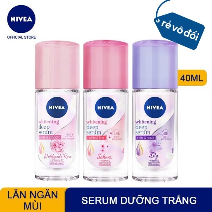[ Chính hãng ] Lăn Ngăn Mùi Nivea Serum Trắng Mịn Hương Hoa Hoa Hồng Hokkaido/ Sakura / Lily (40ml)
