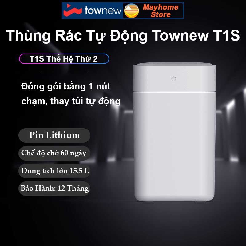 Thùng Rác Tự Động Thông Minh Xiaomi Townew T1S 15.5L - Tự Động Hàn Đóng Gói Túi Rác, Thay Túi Rác Với 2 Màu Đen và Trắng
