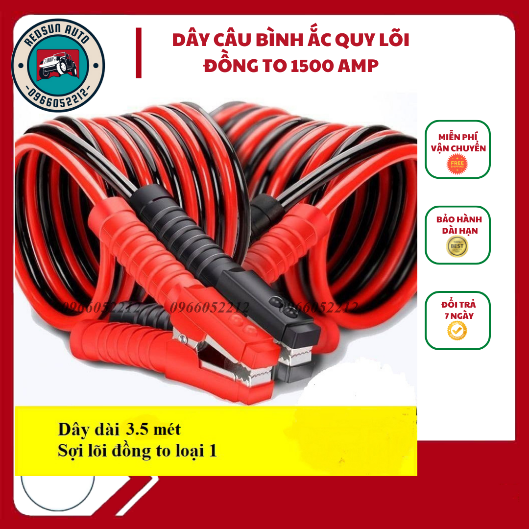Dây câu sạc bình ắc quy dài 3 mét, lõi đồng to 10mm (2000AMP) dành cho xe hơi, ôtô 3.0 tiện lợi khi hết bình dọc đường