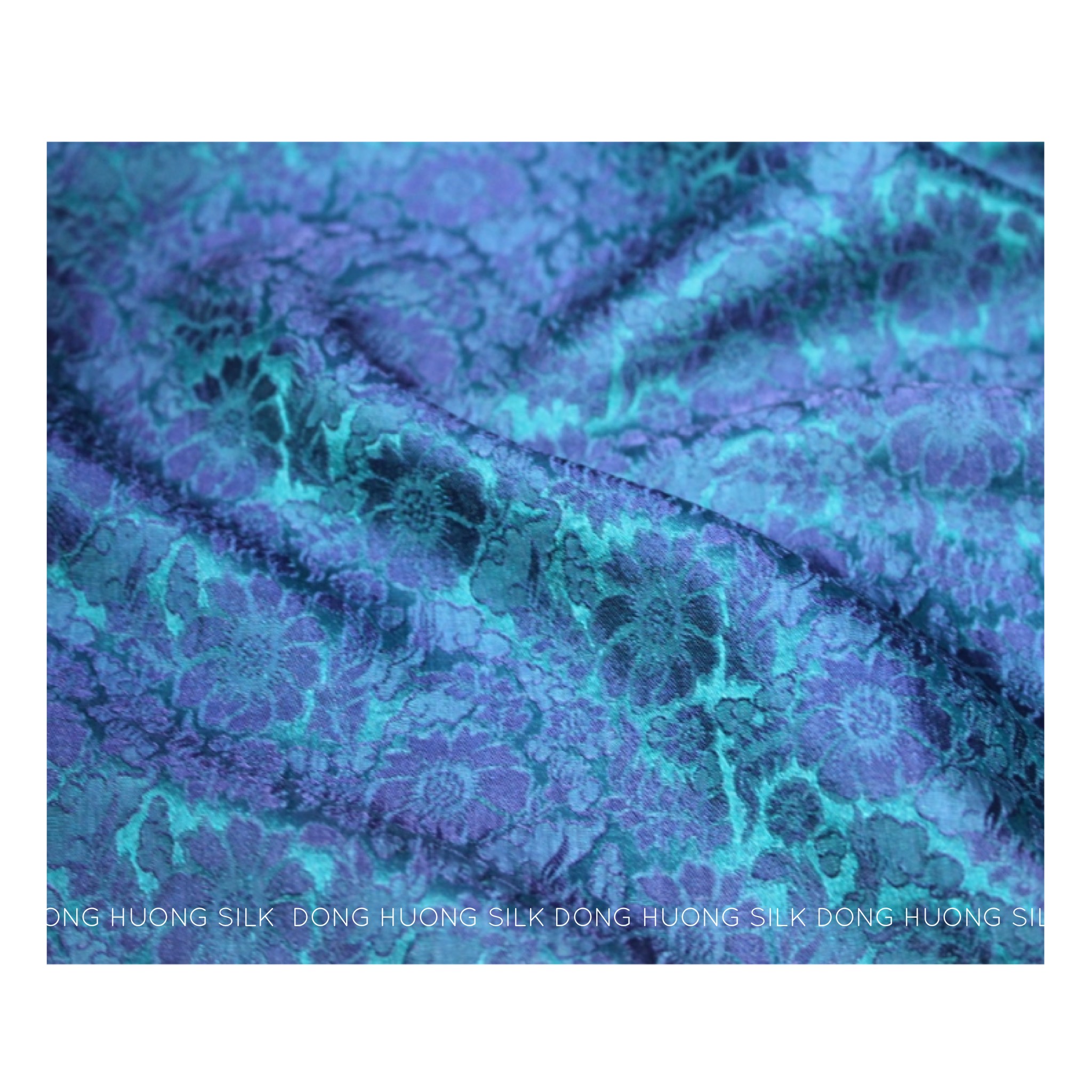 Vải lụa tơ tằm hoa cúc may áo dài - đông hương silk - xanh cổ vịt – lhvs035