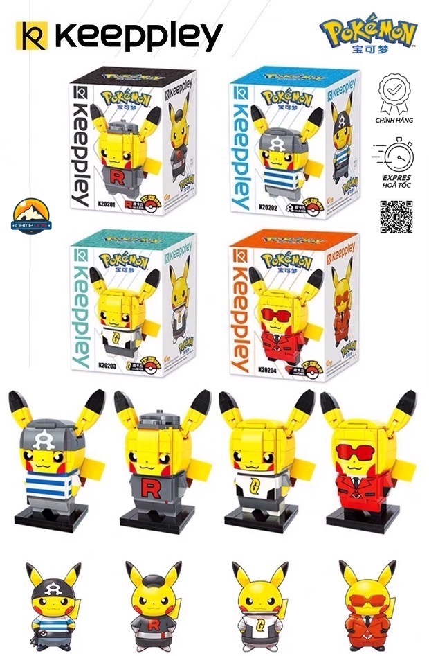 Đồ chơi lắp ráp xếp hình Pokemon Pikachu Cosplay phản diện chính hãng Keeppley
