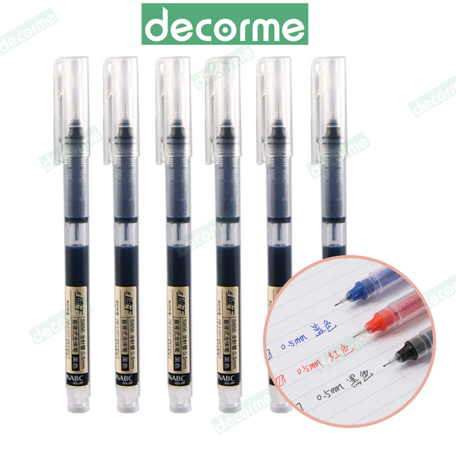Bút gel ngòi kim DecorMe bút nước ống mực 0.5mm 3 màu đen xanh đỏ viết mực đẹp nét chữ đều Snowhite Muji văn phòng phẩm