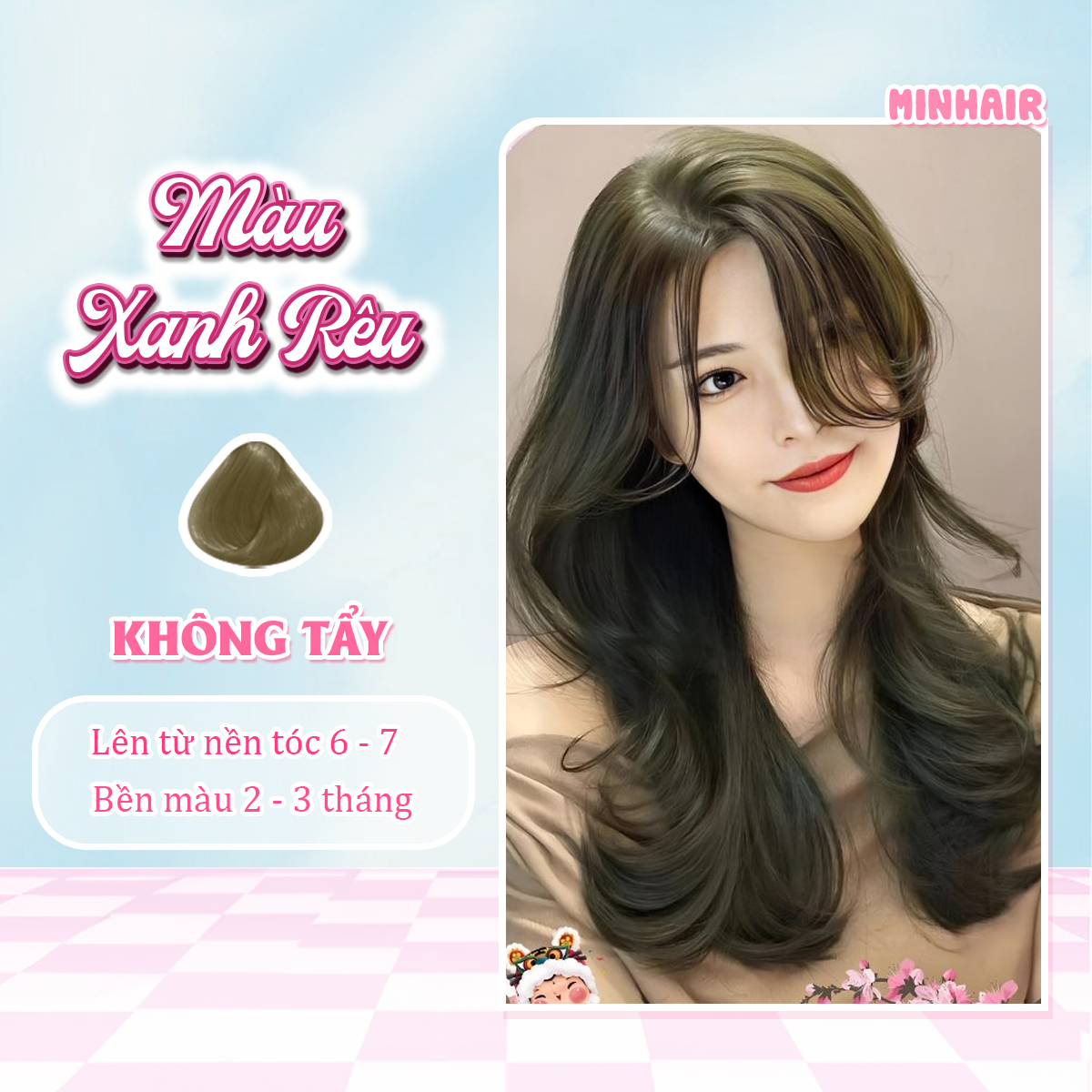 Thuốc nhuộm tóc Xanh thuốc nhuộm tóc Xanh Rêu tặng kèm oxy trợ dưỡng và bao tay MIN.HAIR